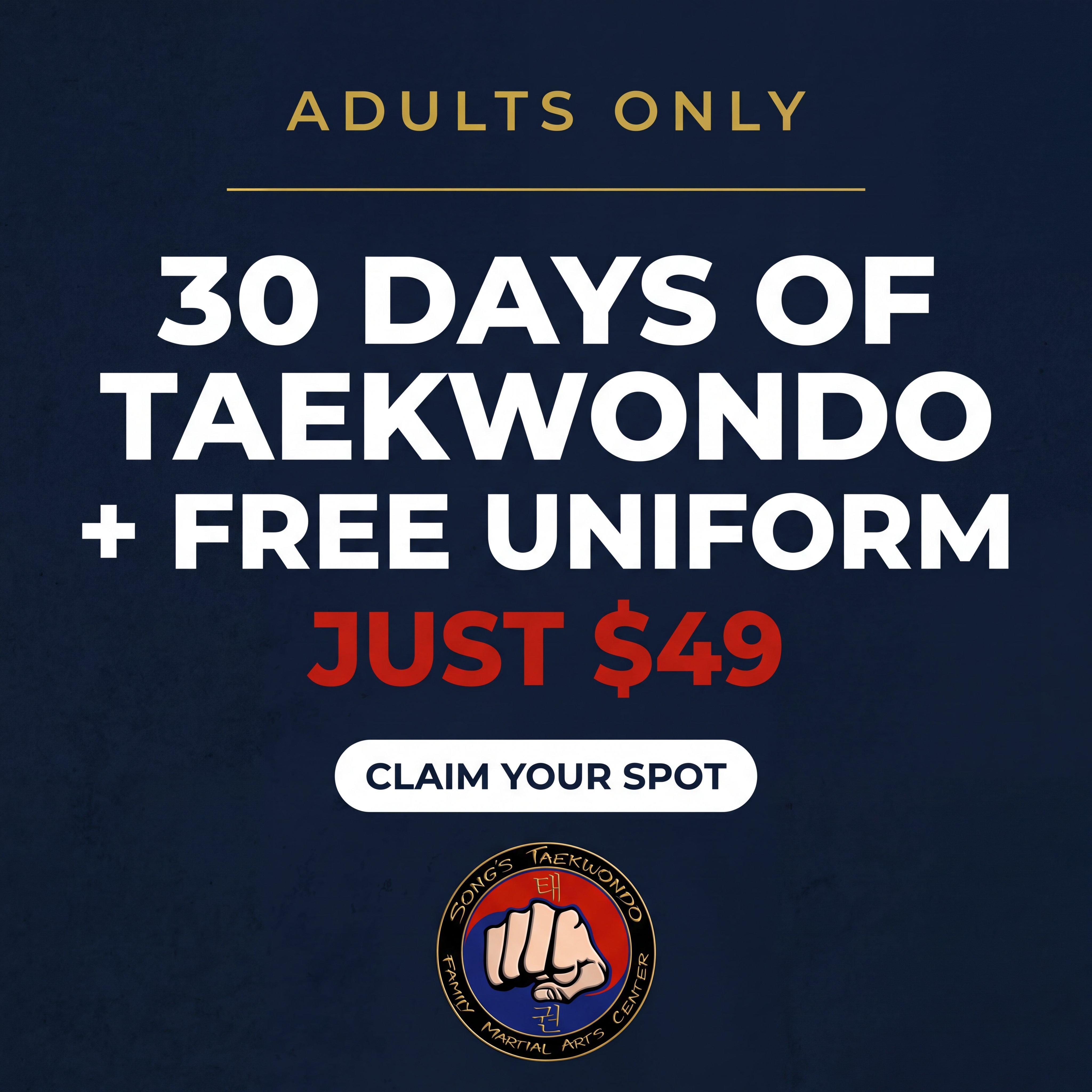 Song's Taekwondo- Clarksville TN Facebook ad: 30 Days + FREE Uniform, Just $49