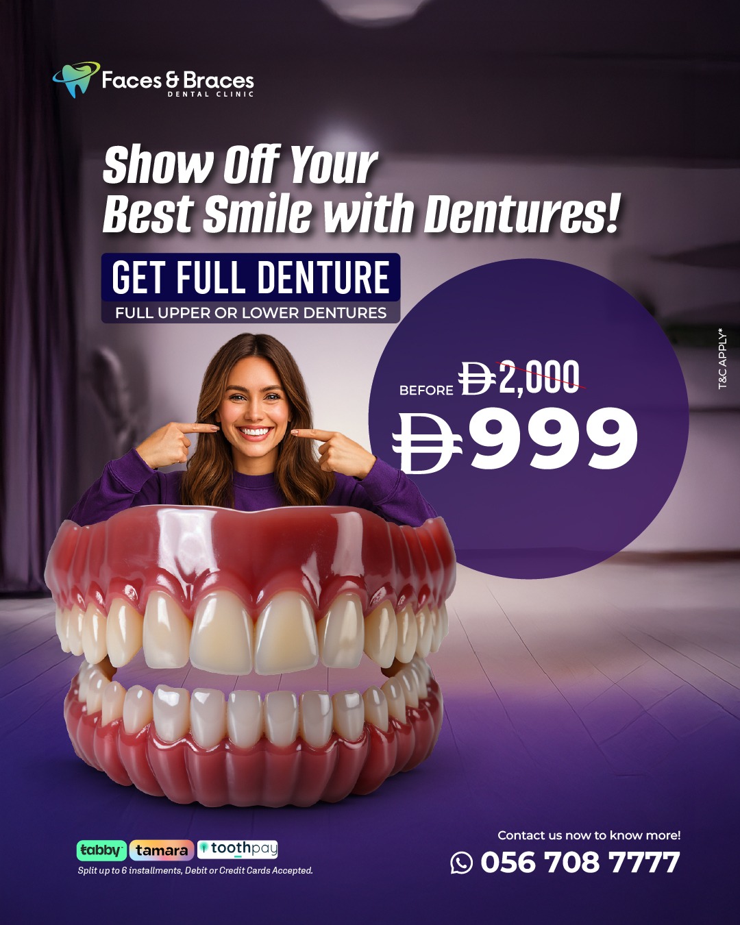 Faces and Braces Dental Clinic Facebook ad: Are you experiencing partial or complete tooth loss?