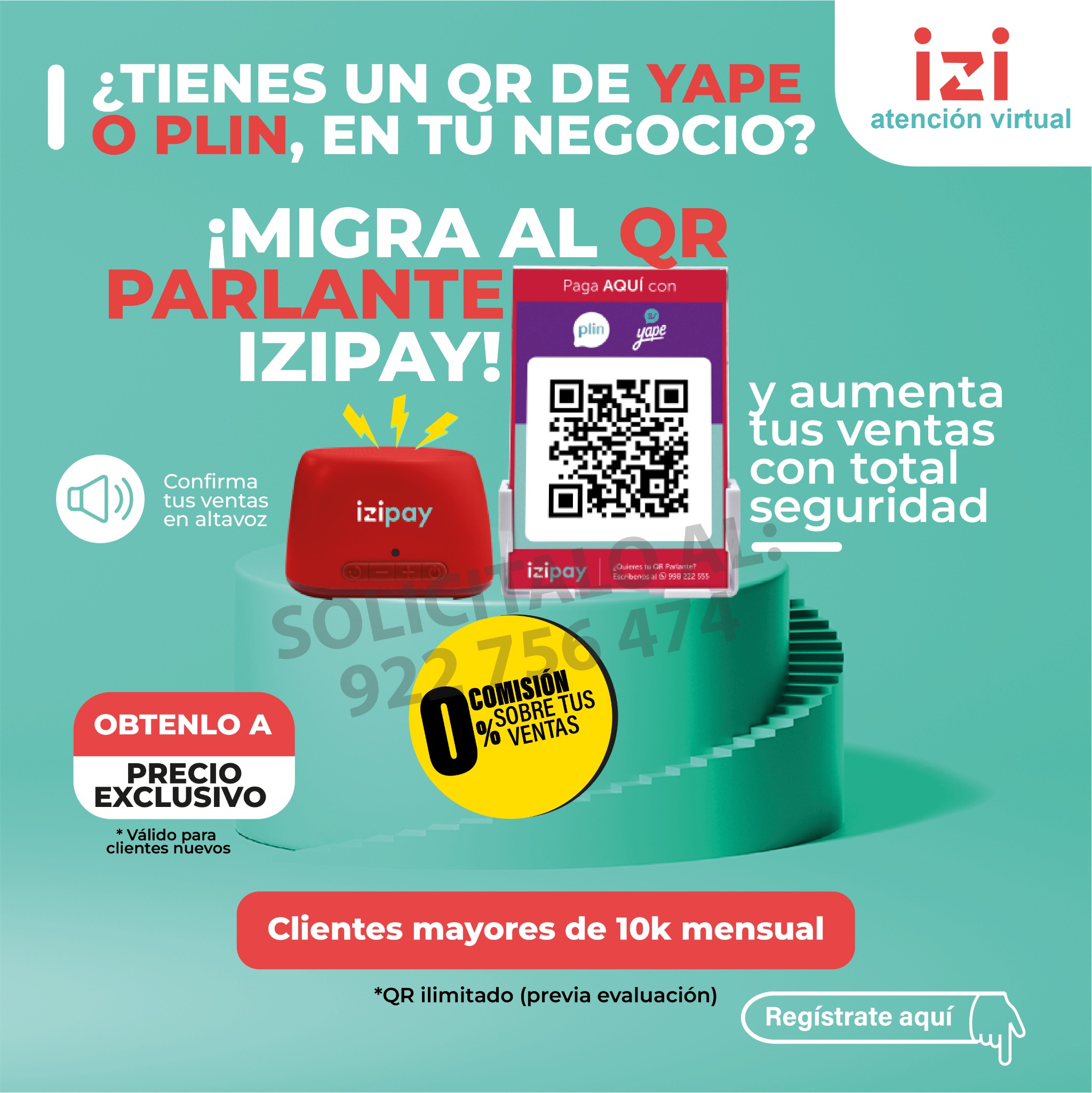 Izi - Atención Virtual Facebook ad: SOLICITA TU QR PARLANTE A PRECIO DE INFARTO
