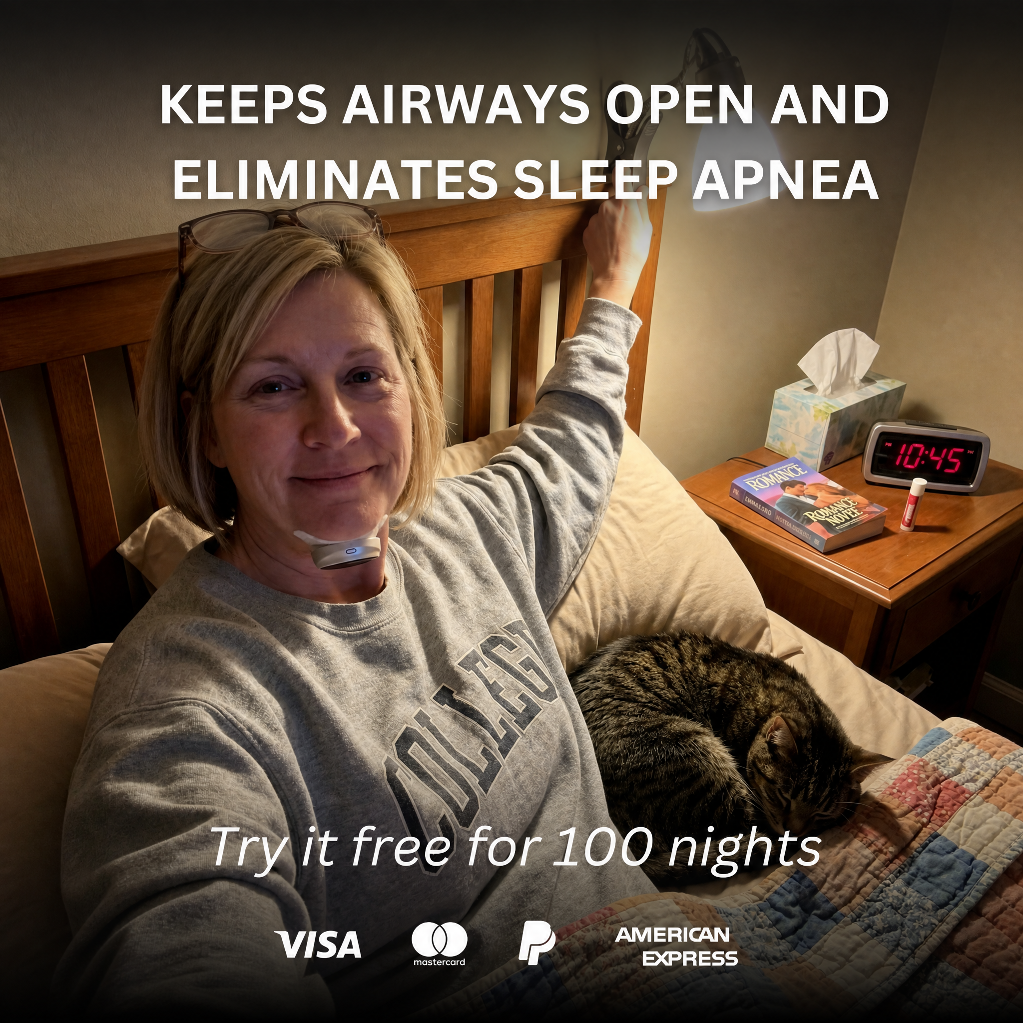 SleepEase Facebook ad: From 72 apnea events to zero. Simple