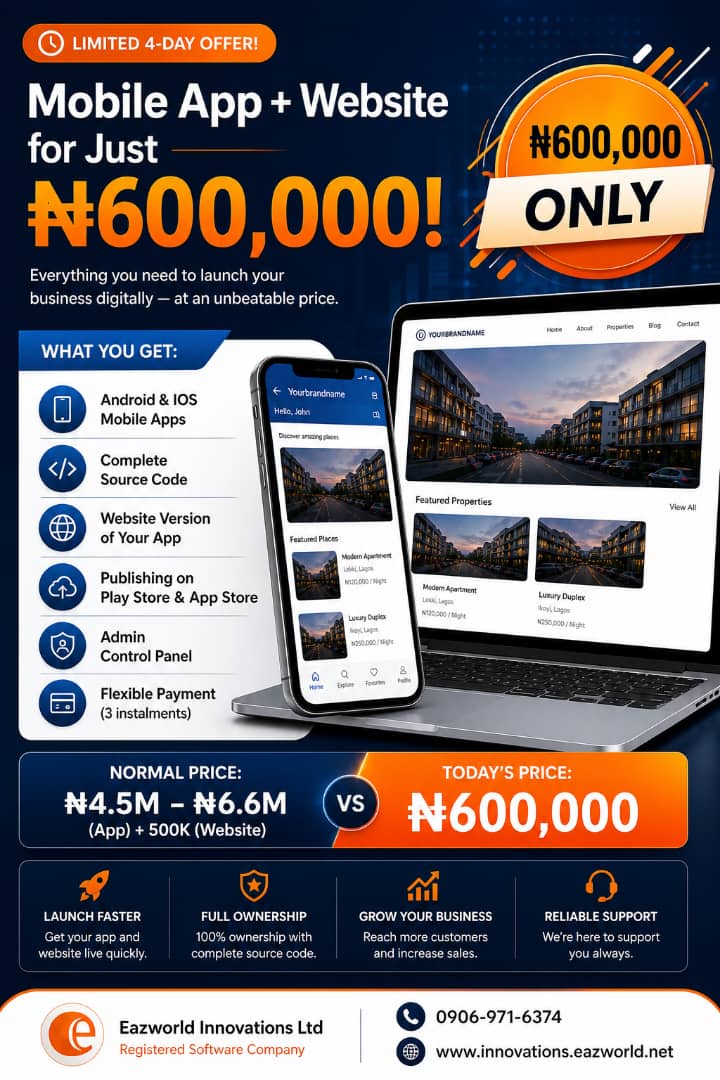 Eazworld Innovations Ltd Facebook ad: Take your business digital for just ₦600,000!