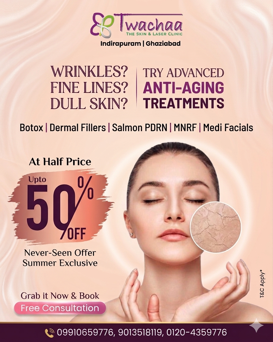 Skin Clinic Vasundhara Facebook ad: Wrinkles? Fine Lines? Get Up to 50% OFF!