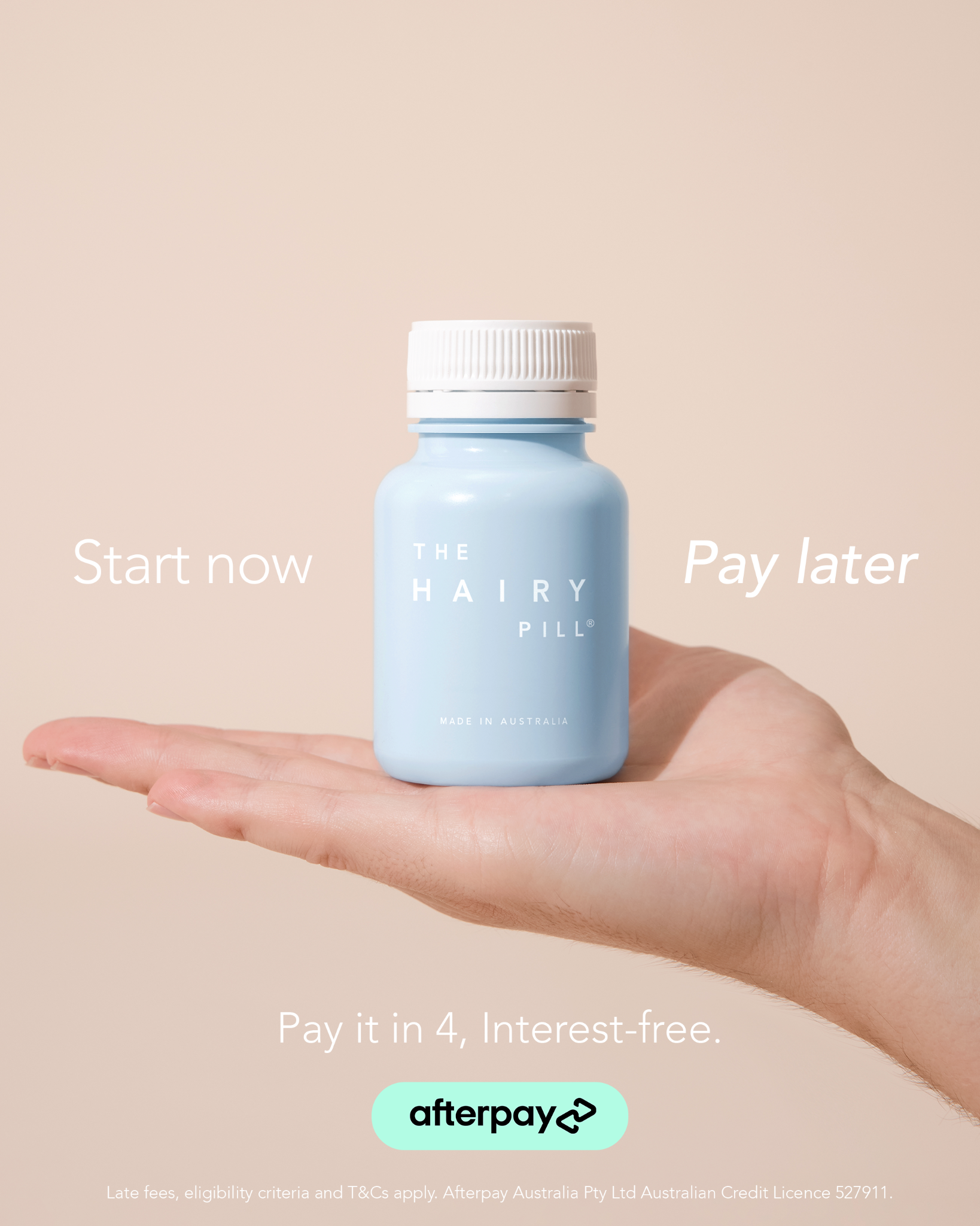 The Hairy Pill Facebook ad: Start now, pay later!