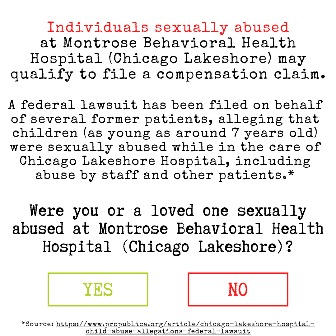 Illinois Abuse Compensation Facebook ad: Report Sexual Abuse at Montrose Hospital (Chicago Lakeshore)