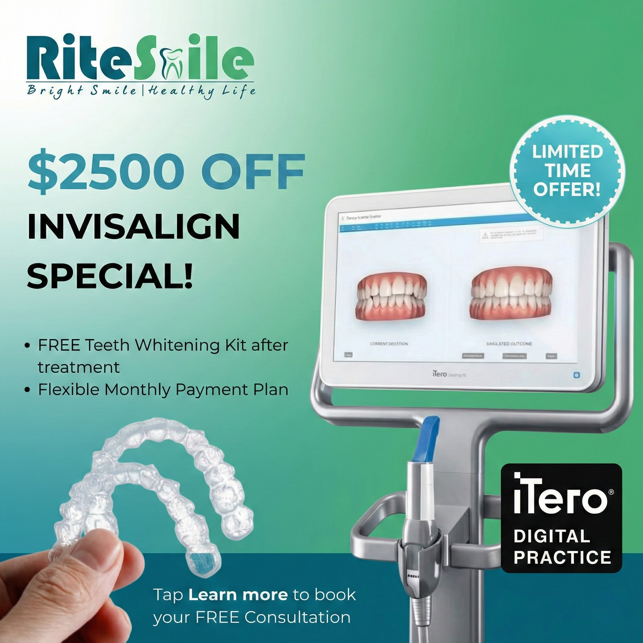 RiteSmile Dental Facebook ad: New Jersey Special: $2,500 OFF Invisalign + FREE Teeth…