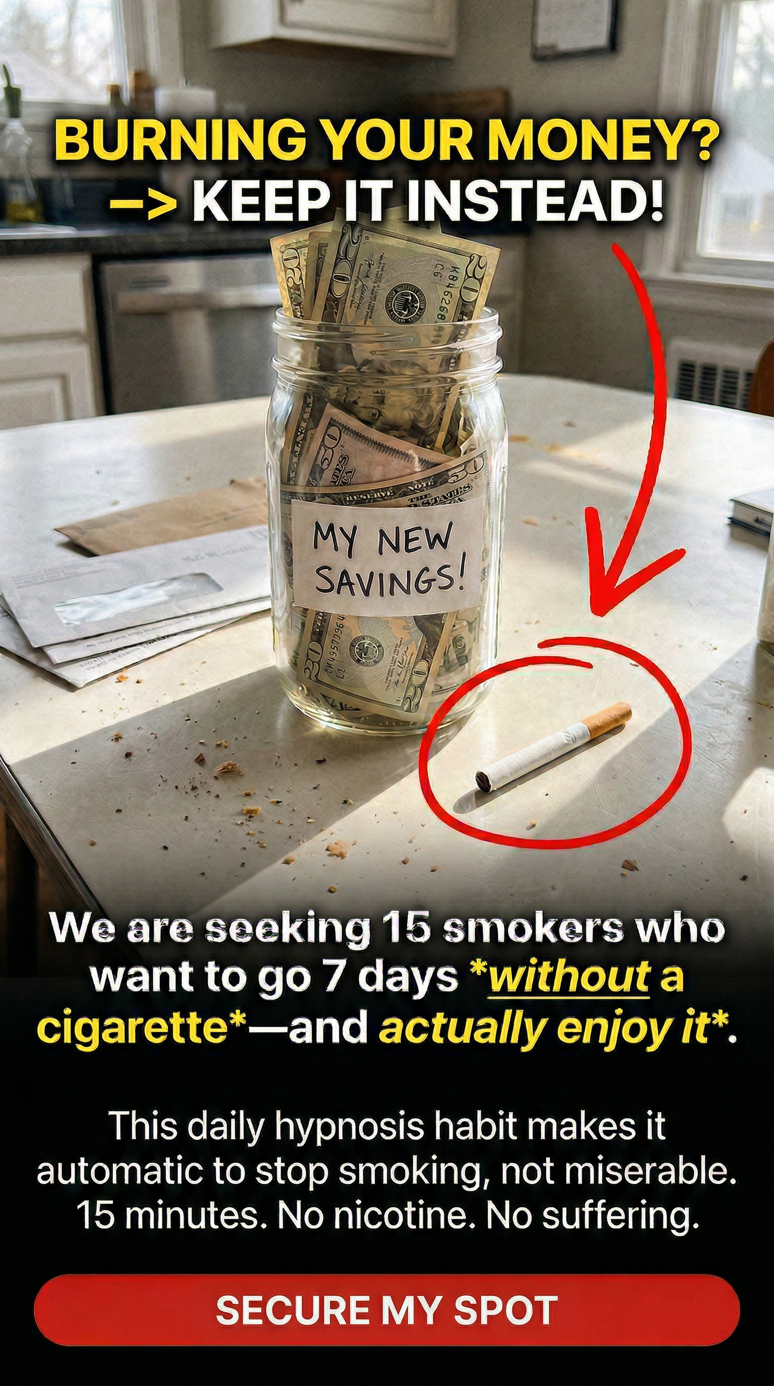 Hypnosis to Stop Smoking Facebook ad