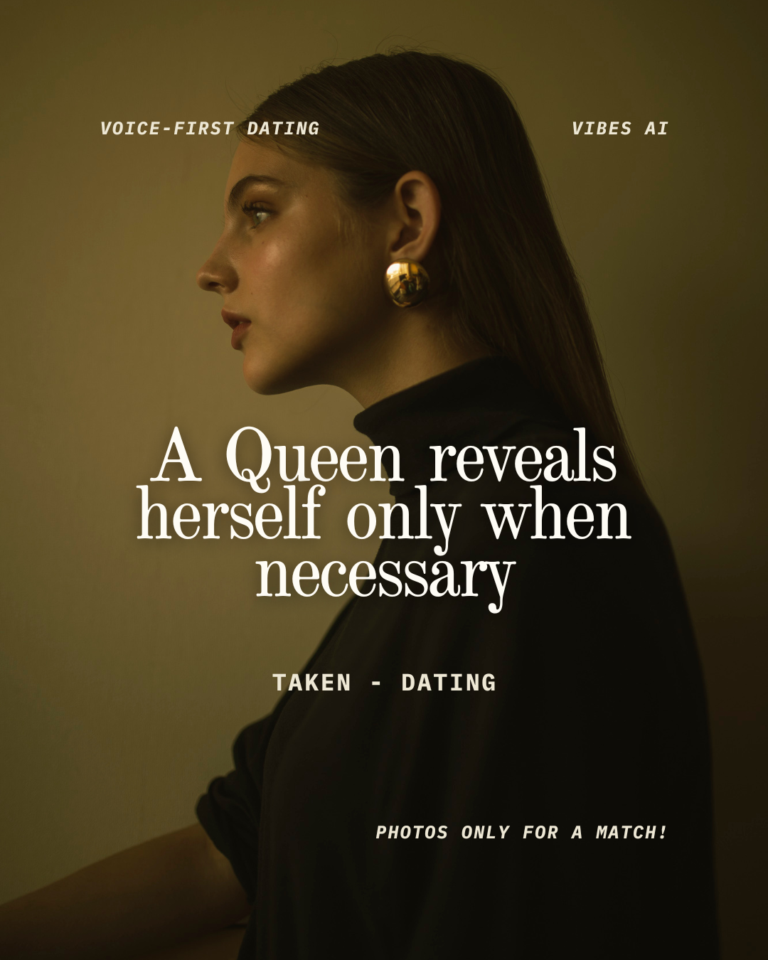Taken Blind Dating Facebook ad: Voice first dating, Vibes AI daily recommendations, photos…