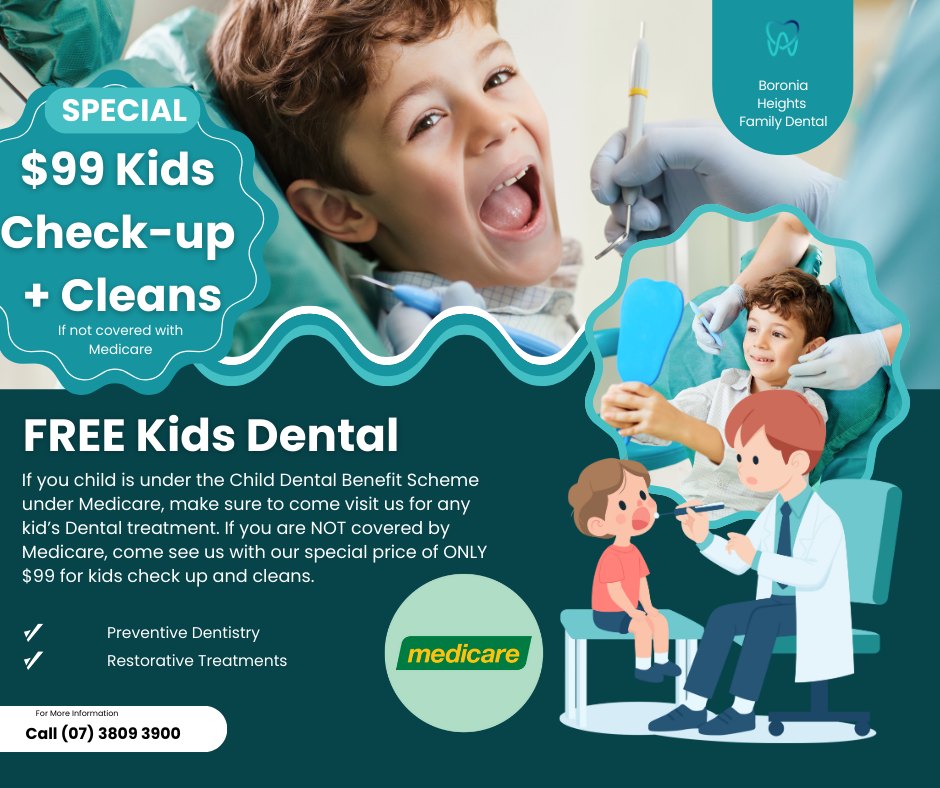 Boronia Heights Family Dental Facebook ad: BOOK NOW! FREE or $99 Kids Dental!