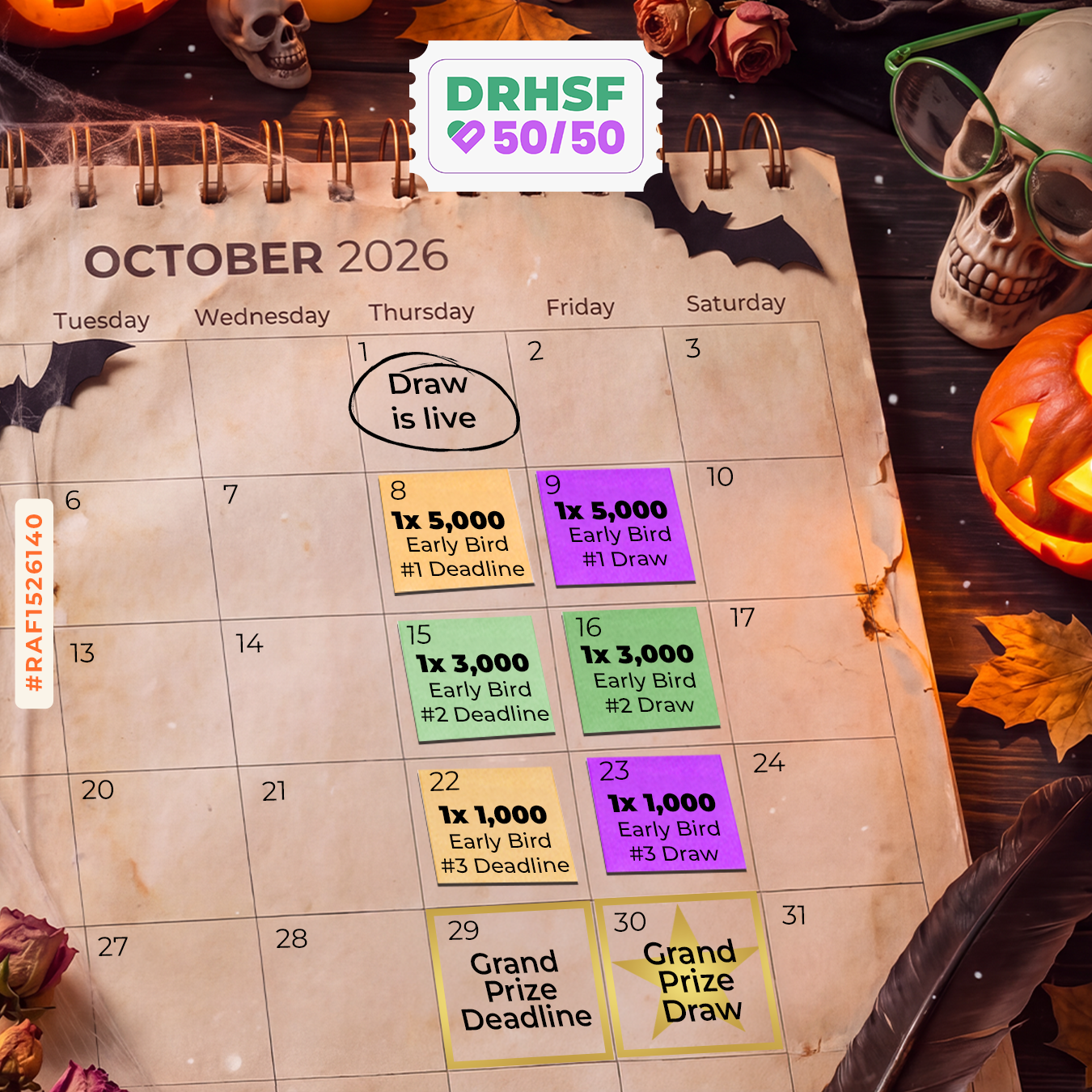 Dryden Regional Health Services Foundation Facebook ad: October DRHSF 50/50 Draw!