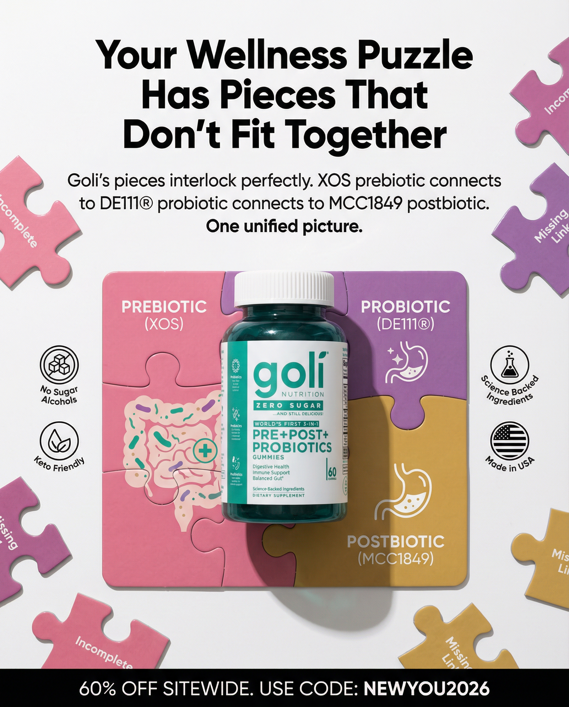 Goli Facebook ad: CODE: NEWYOU2026 - 60% OFF! Buy a Bundle Now! Free Shipping