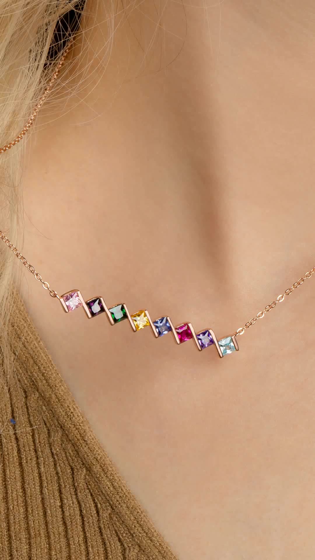 Insgifts Facebook ad: Personalized 1-8 Rhombic Birthstones Necklace, Sterling…