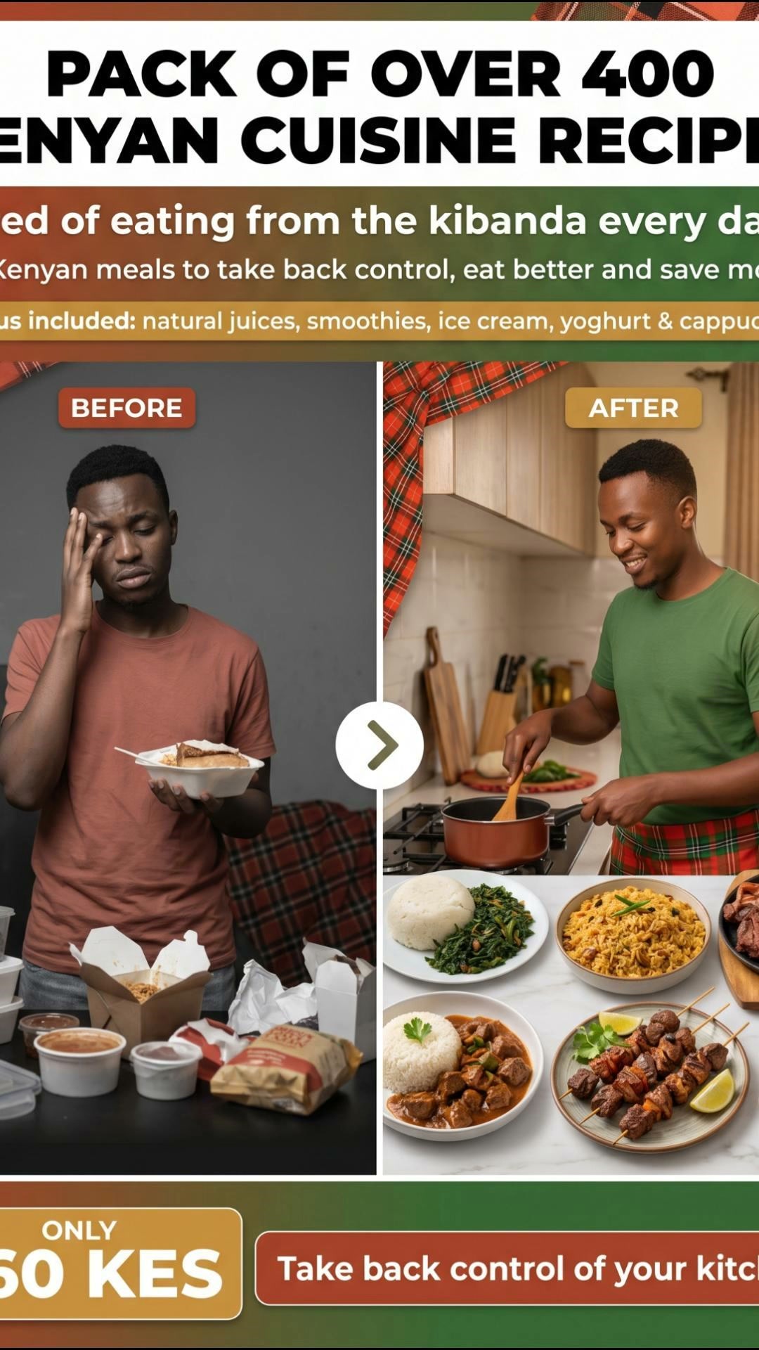 Numeric Products Facebook ad: Pack of 400+ Kenyan Recipes, Only 360 KES