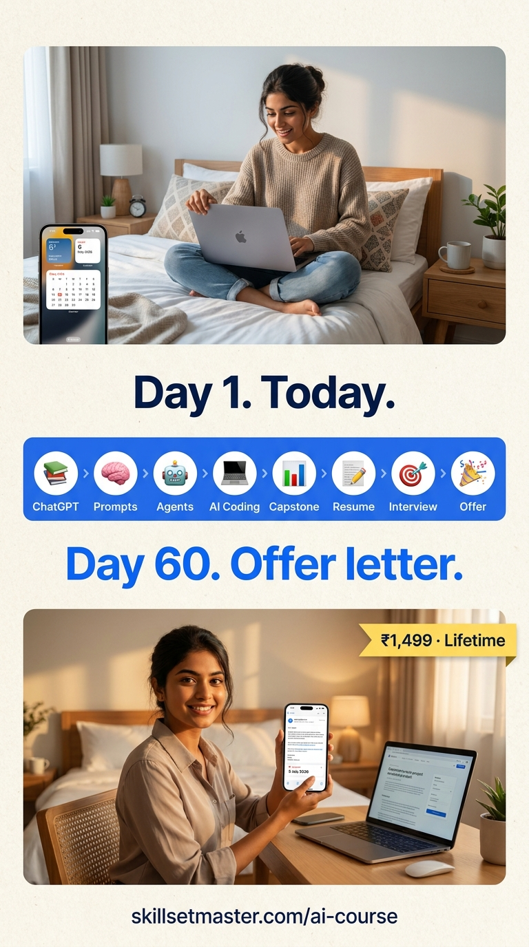 Tech and AI with Aryan Facebook ad: Day 1 Today. Offer Letter Day 60.