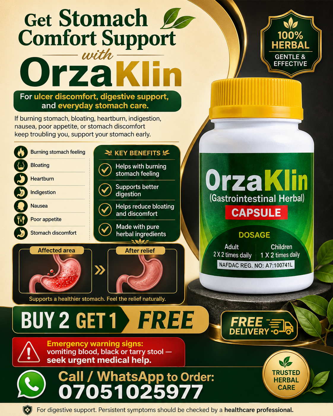 SunnyG natura Facebook ad: Tired of Ulcer-Related Discomfort? Buy 2 Get 1 Free Today