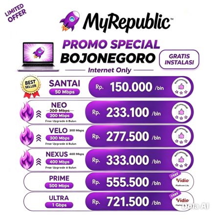 Mora Republic Bojonegoro Facebook ad: INTERNET CEPAT & STABIL BUAT RUMAH KAMU!