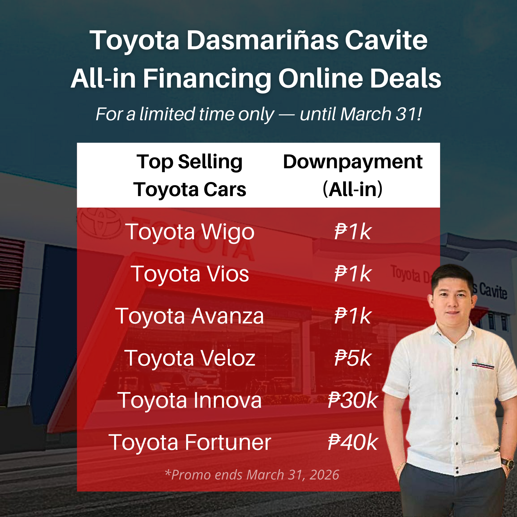 Daniel De Guzman- Toyota Dasmariñas Facebook ad: Apply Online via Messenger!