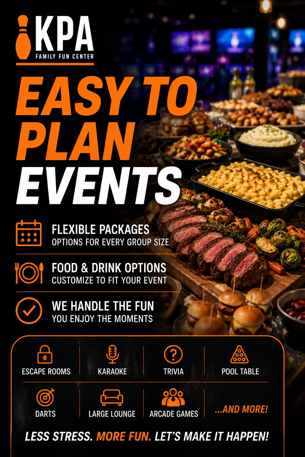 Kingpin's Alley Family Fun Center Facebook ad: ONE place. ENDLESS ways to celebrate.