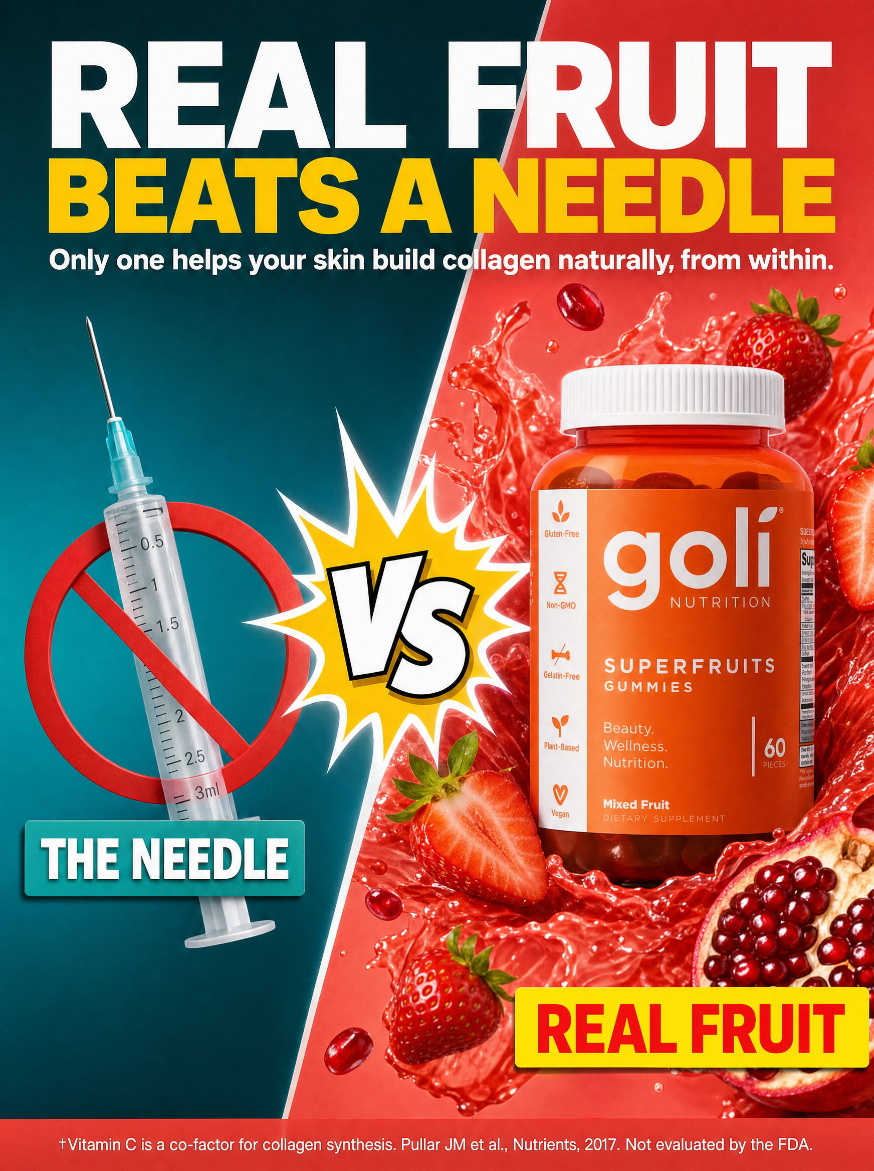 Goli Facebook ad: Skip the Needle. Chew Your Collagen Instead.