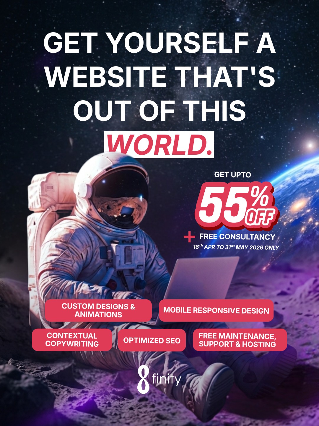 8finity digital Facebook ad: Your dream website; now up to 55% OFF