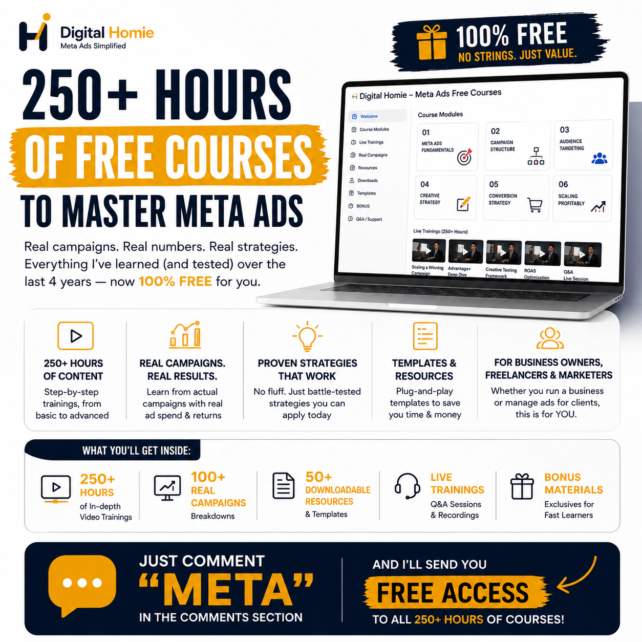 Digital Homie Facebook ad: 250+ Hours of Meta Ads Training - FREE
