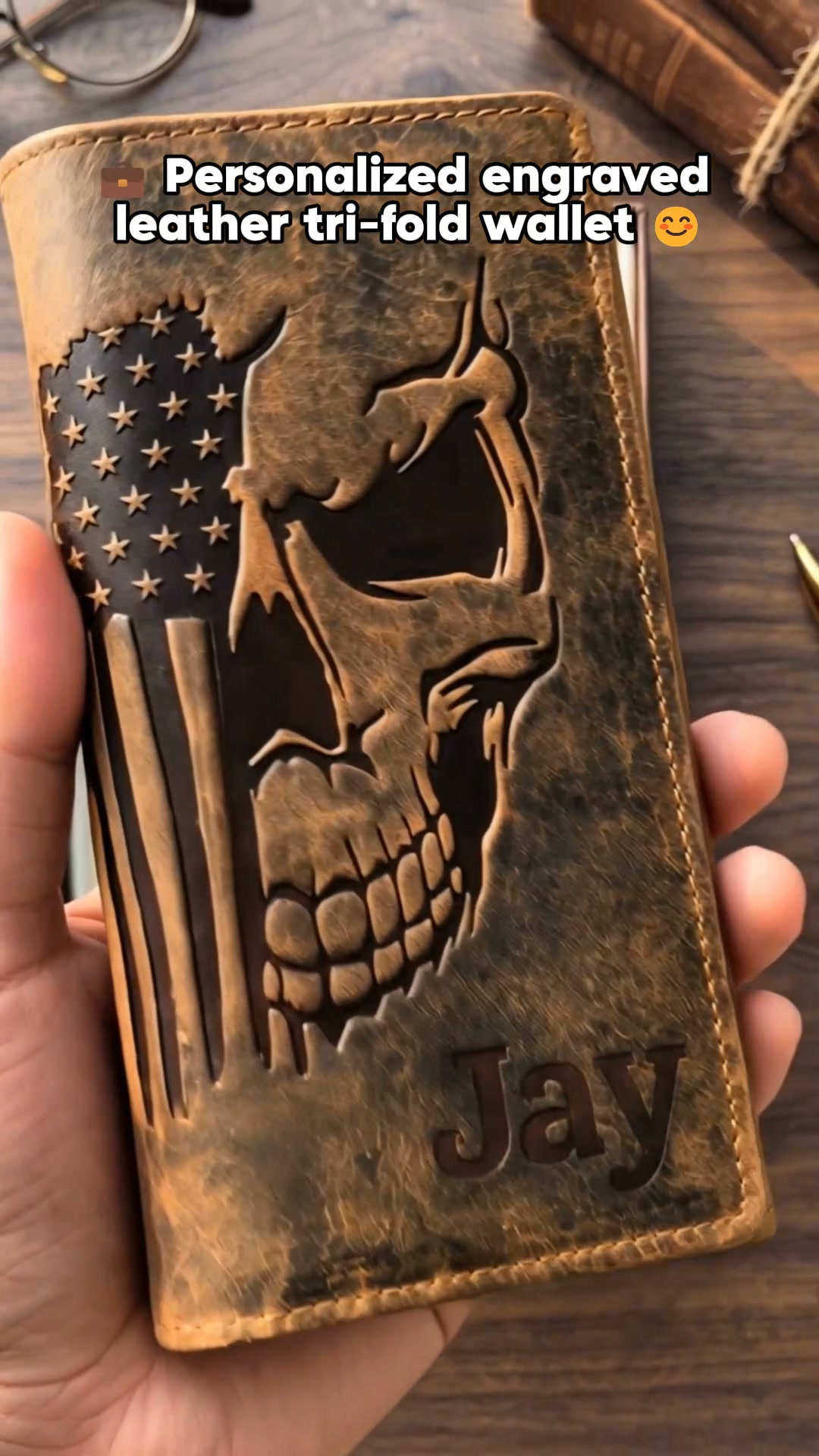Sheown Facebook ad: Personalized Engraved Name Leather Tri-Fold Wallet with…