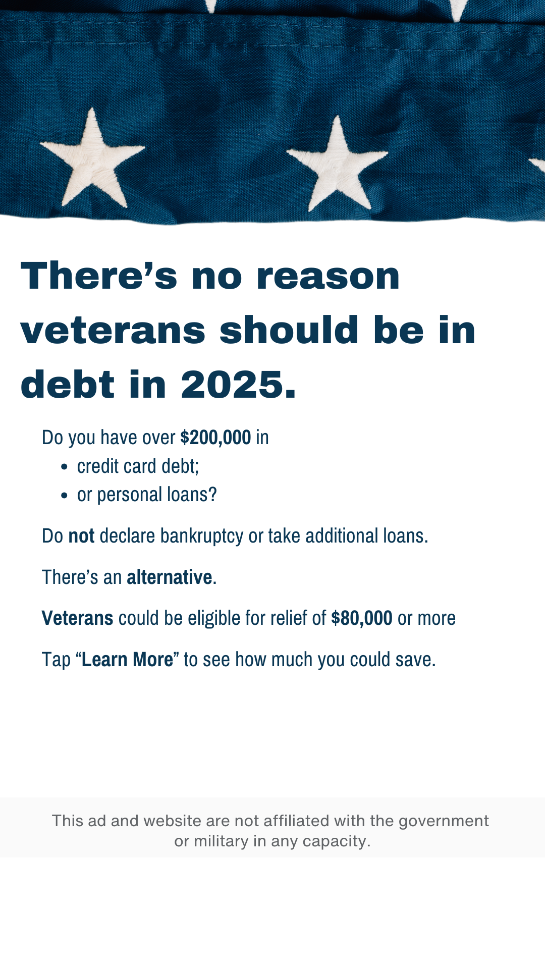 Veteran Debt Assistance Facebook ad