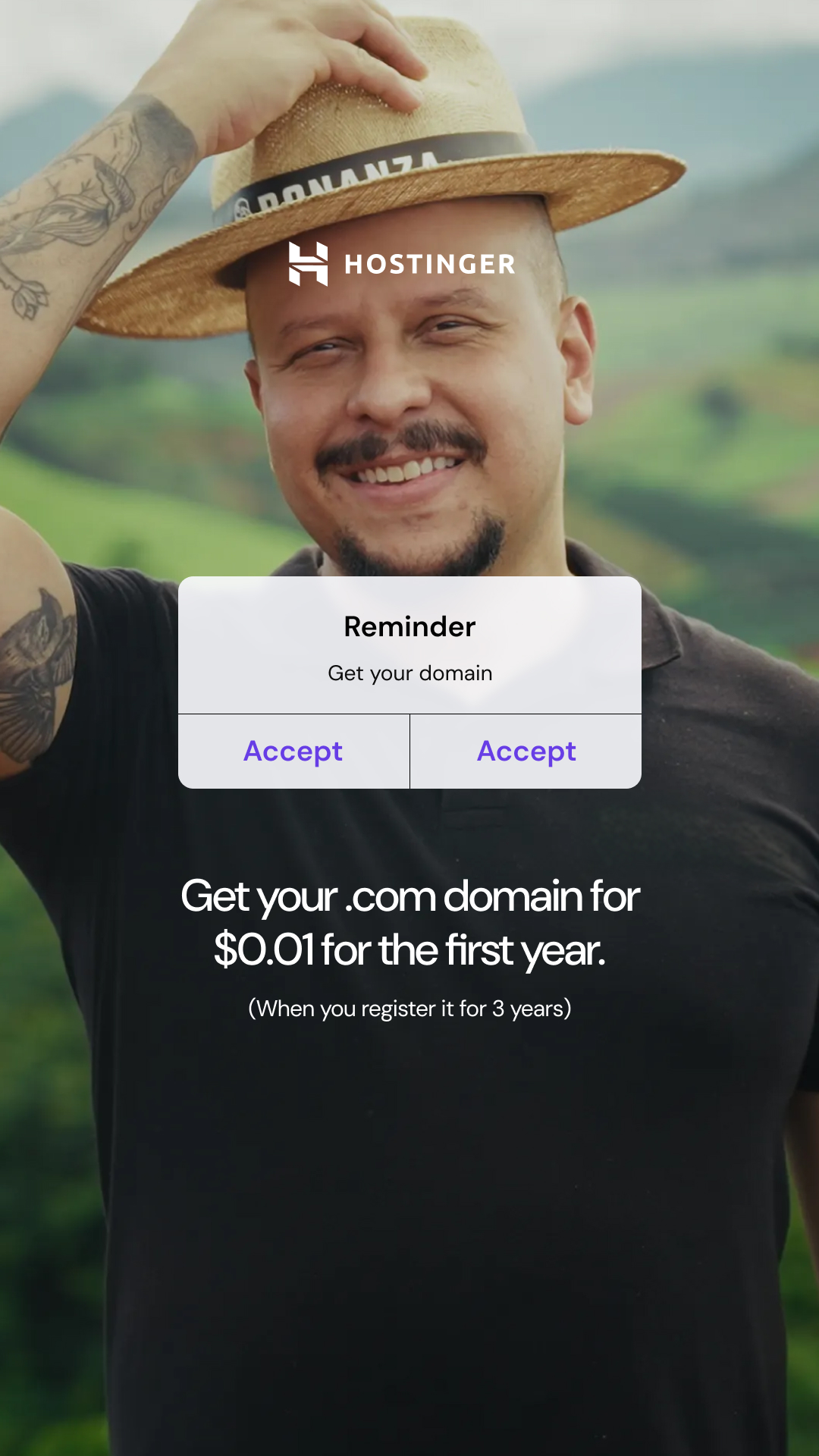 Hostinger Facebook ad: Domains from $0.99