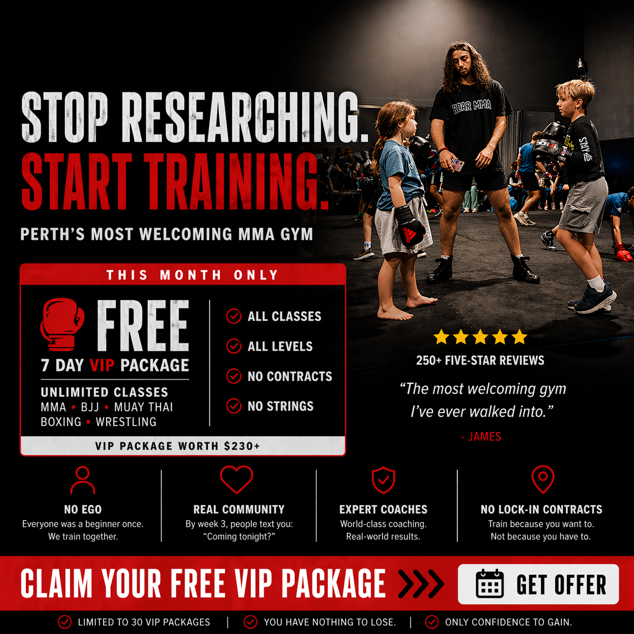 Roar MMA Facebook ad: 7 Day VIP Package