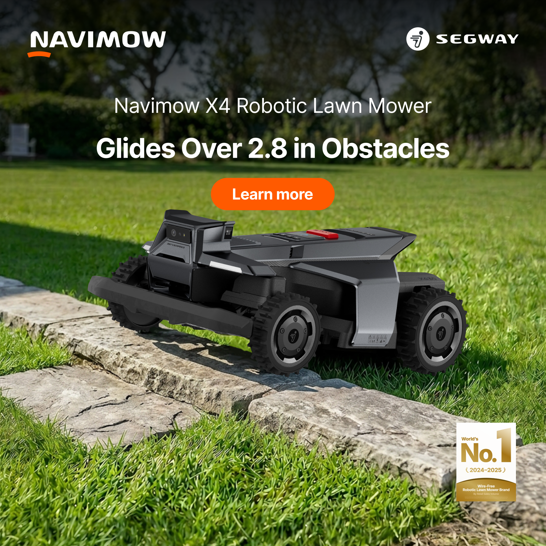 Segway Navimow Facebook ad: Smart mowing, safe home.