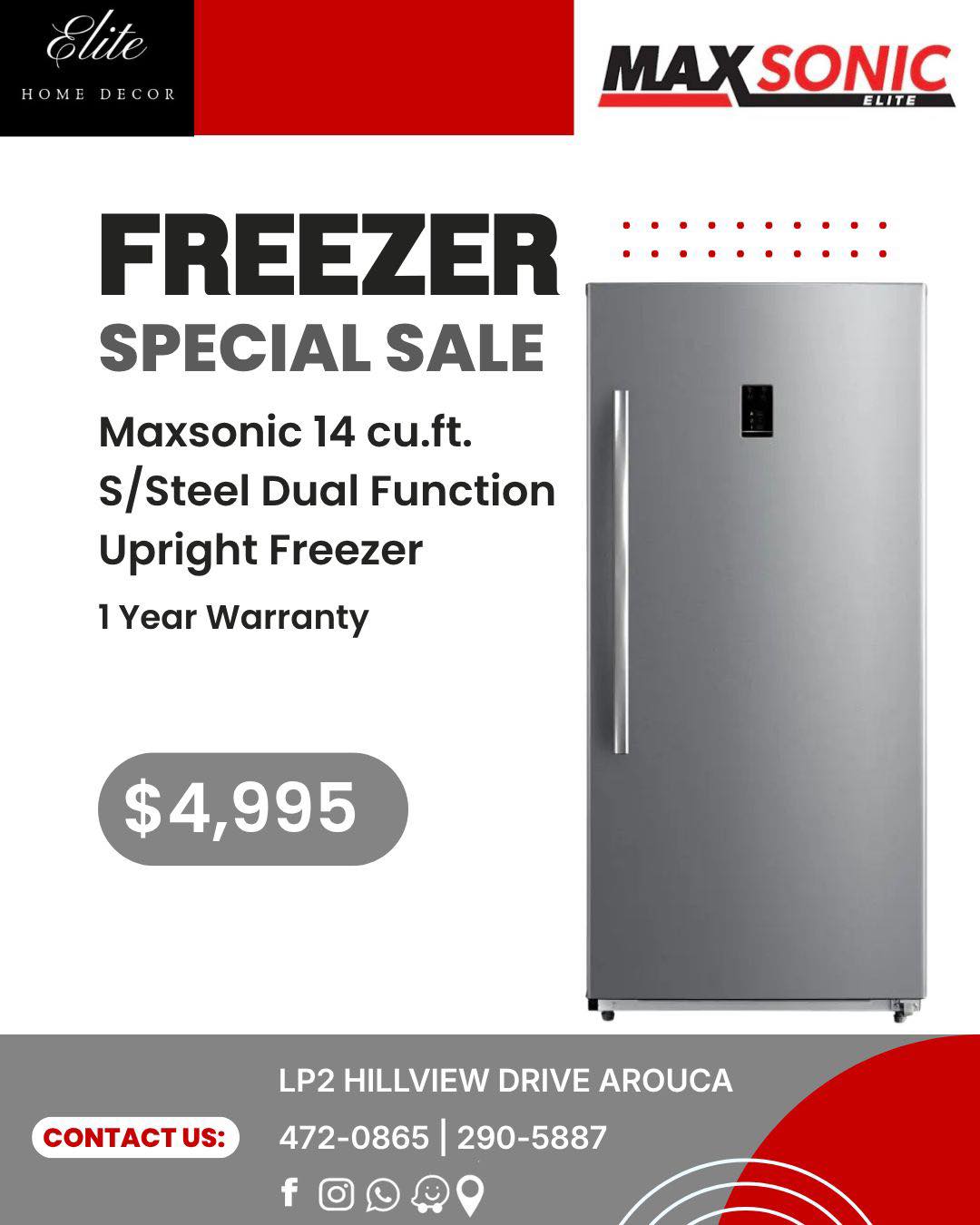Elite Home Decor Facebook ad: Maxsonic 14 cu.ft.