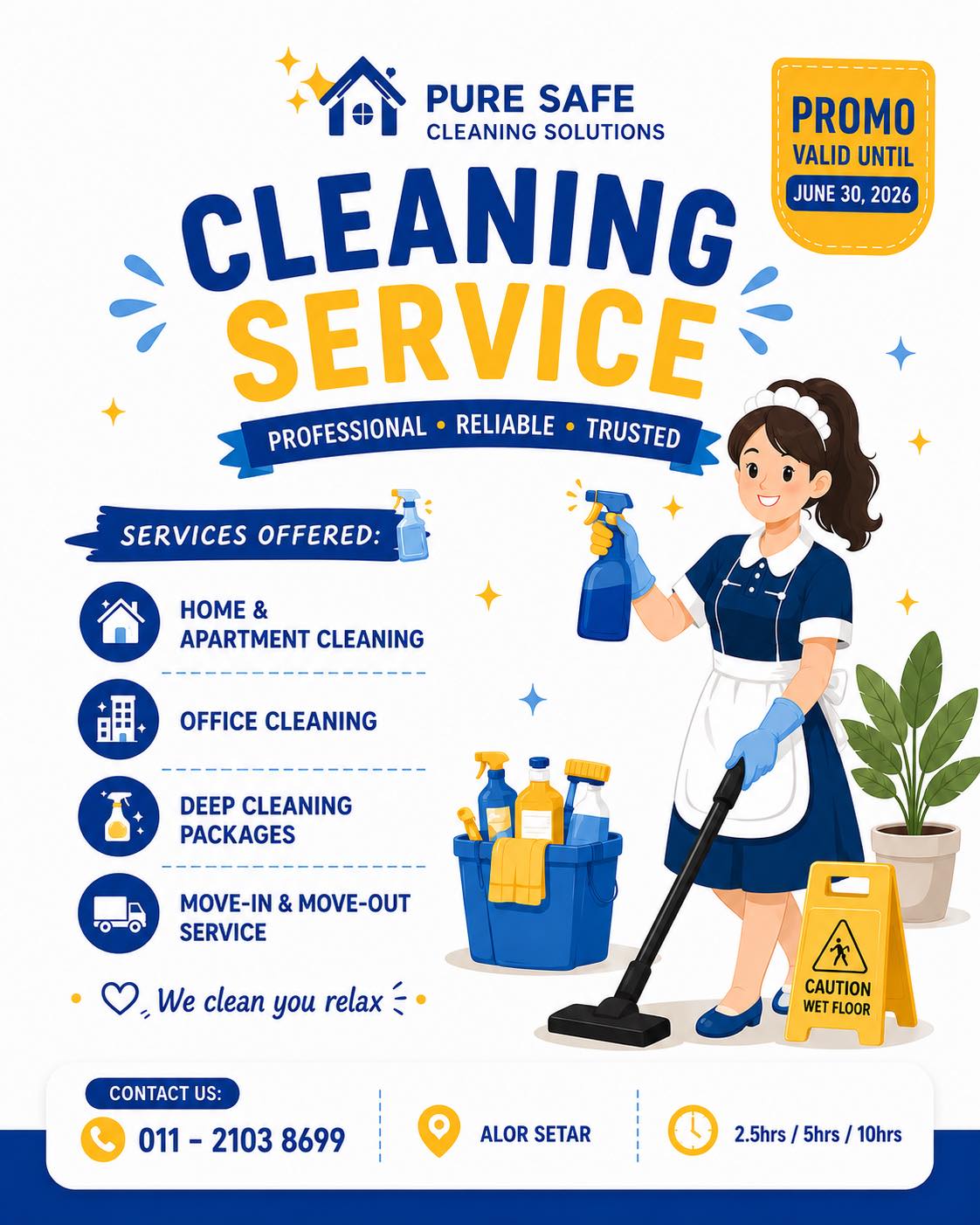 Pure Safe Cleaning Solutions Facebook ad: TOO BUSY TO CLEAN?Let us handle the mess…