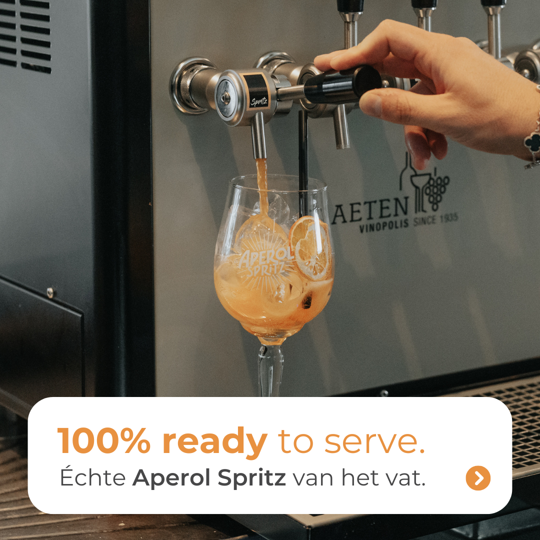Baeten Vinopolis Facebook ad: Aperol Spritz direct van ’t vat