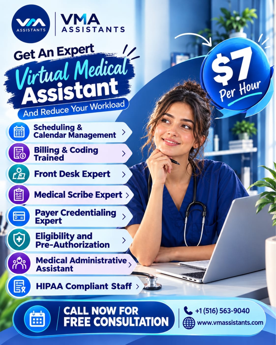 VMA Solutions Facebook ad: Get Expert VA's at Just $7/hr