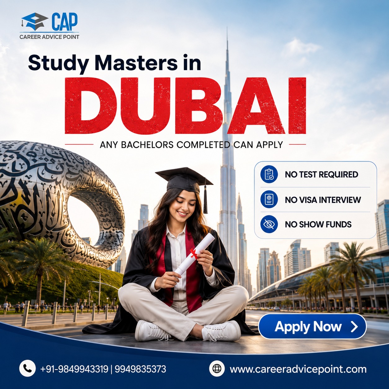 CAP Global Education Facebook ad: Bachelor's Completed? Study Master's in Dubai