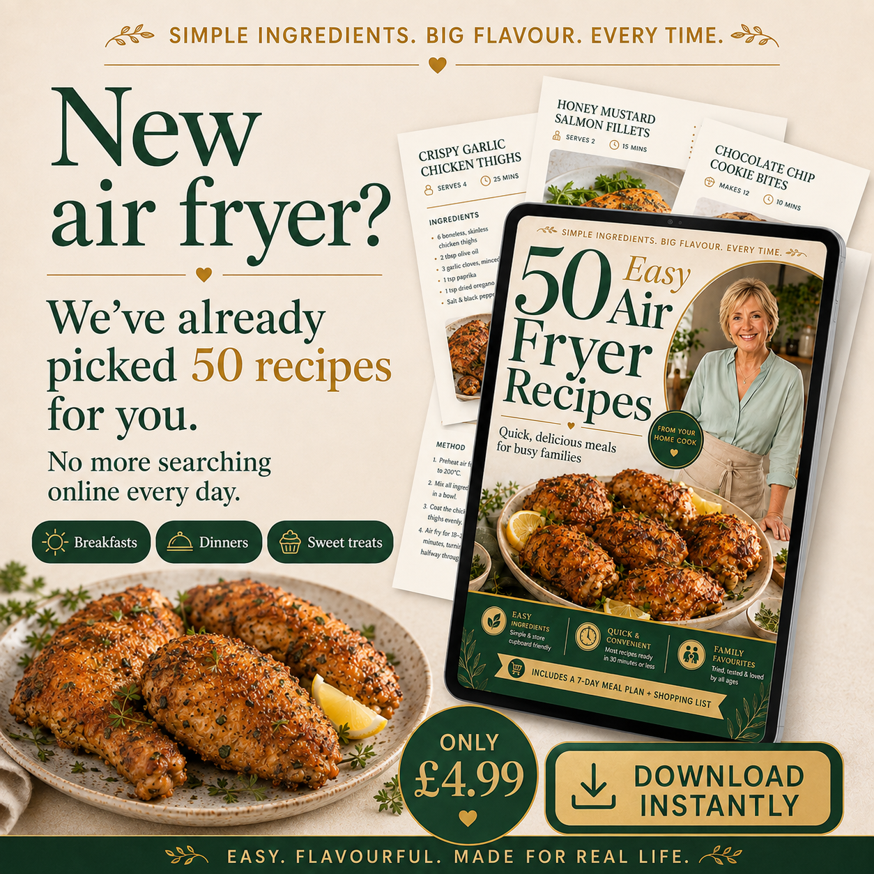 Elite Deals Facebook ad: 50 easy air fryer recipes, plus a 7-day…