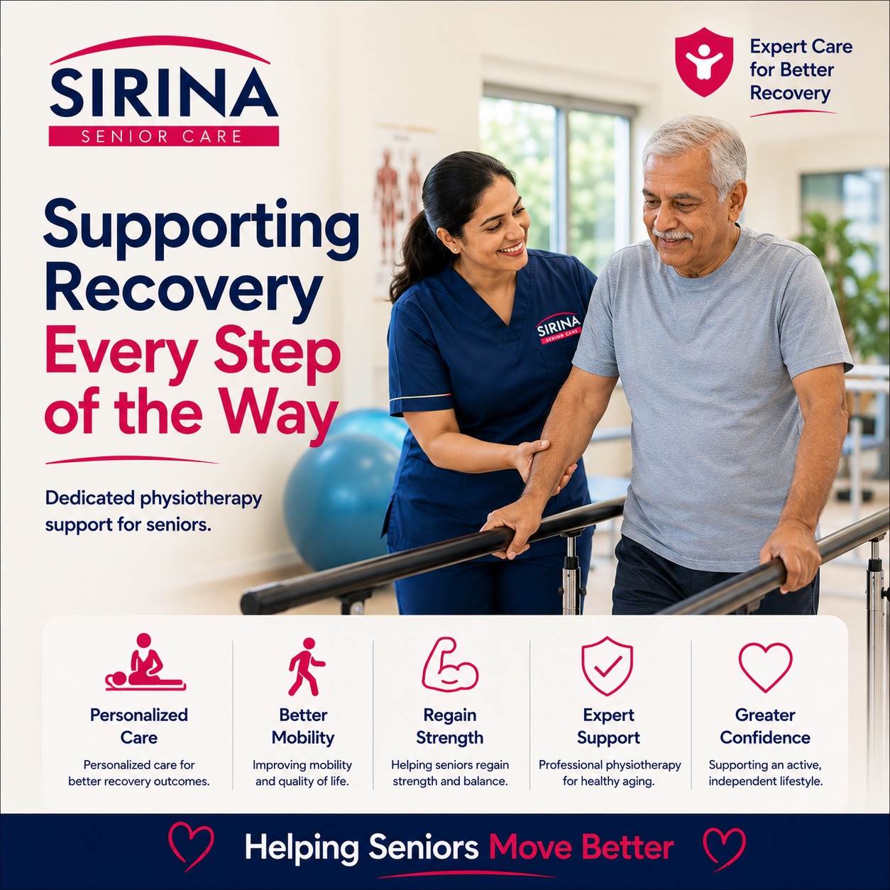 Sirina Senior Care Facebook ad: Supporting Recovery Every Step of the Way