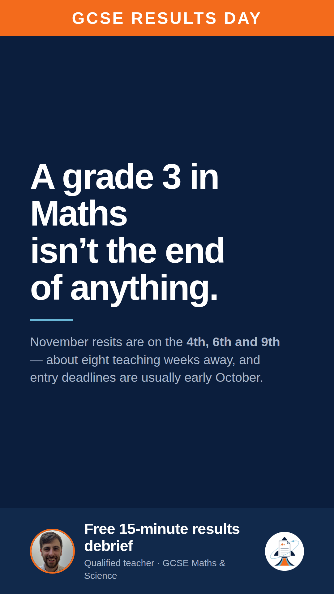 Propulsion Tutoring - GCSE & A-Level Maths & Science Tuition Facebook ad: Free 15-Minute GCSE Results Day Debrief