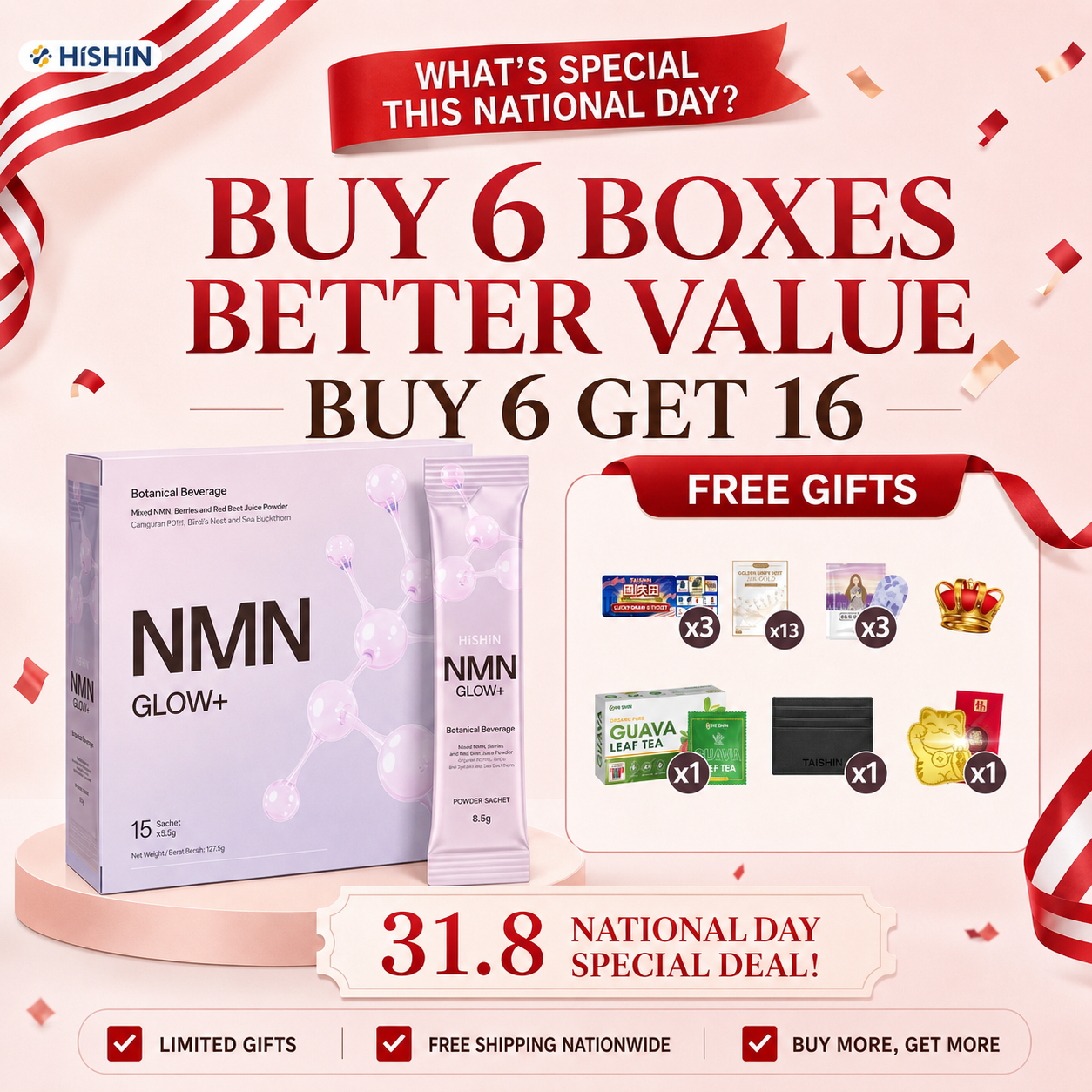 Hishin NMN Glow+ Facebook ad: Order now & get 50% OFF!