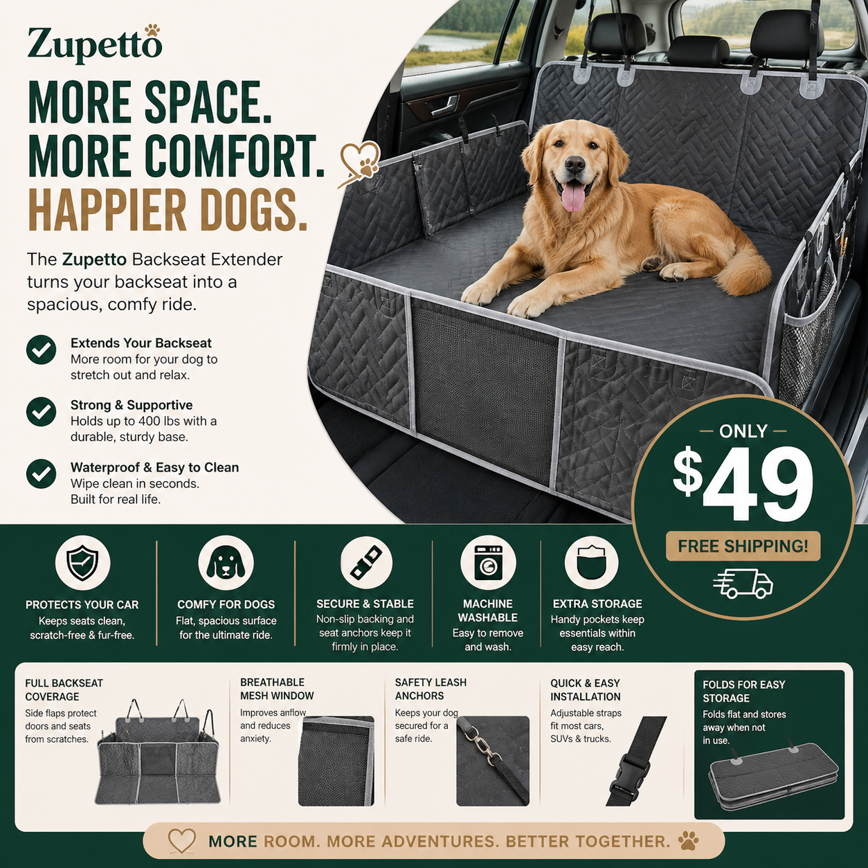 Zupetto Products Facebook ad: Give Your Dog More Room to Ride