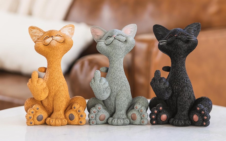 Happy Cat Collection Facebook ad: Catitude - Whimsical Cat Raising Middle Finger Figurine…