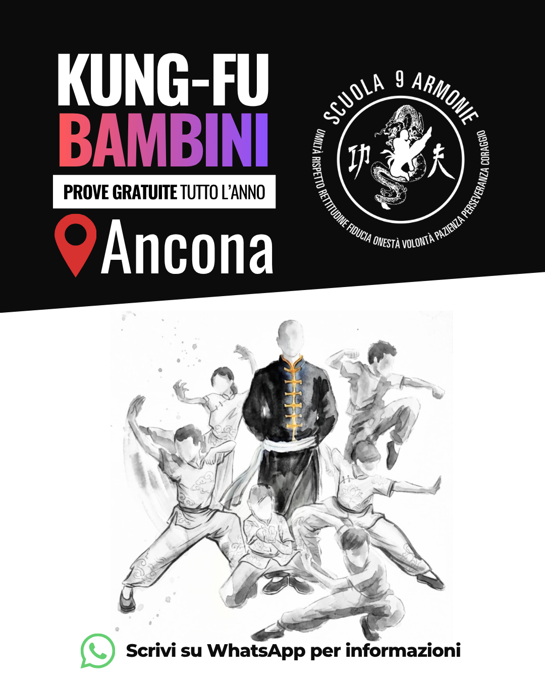 Scuola 9 Armonie Facebook ad: Corsi Kung-Fu Bambini a Ancona