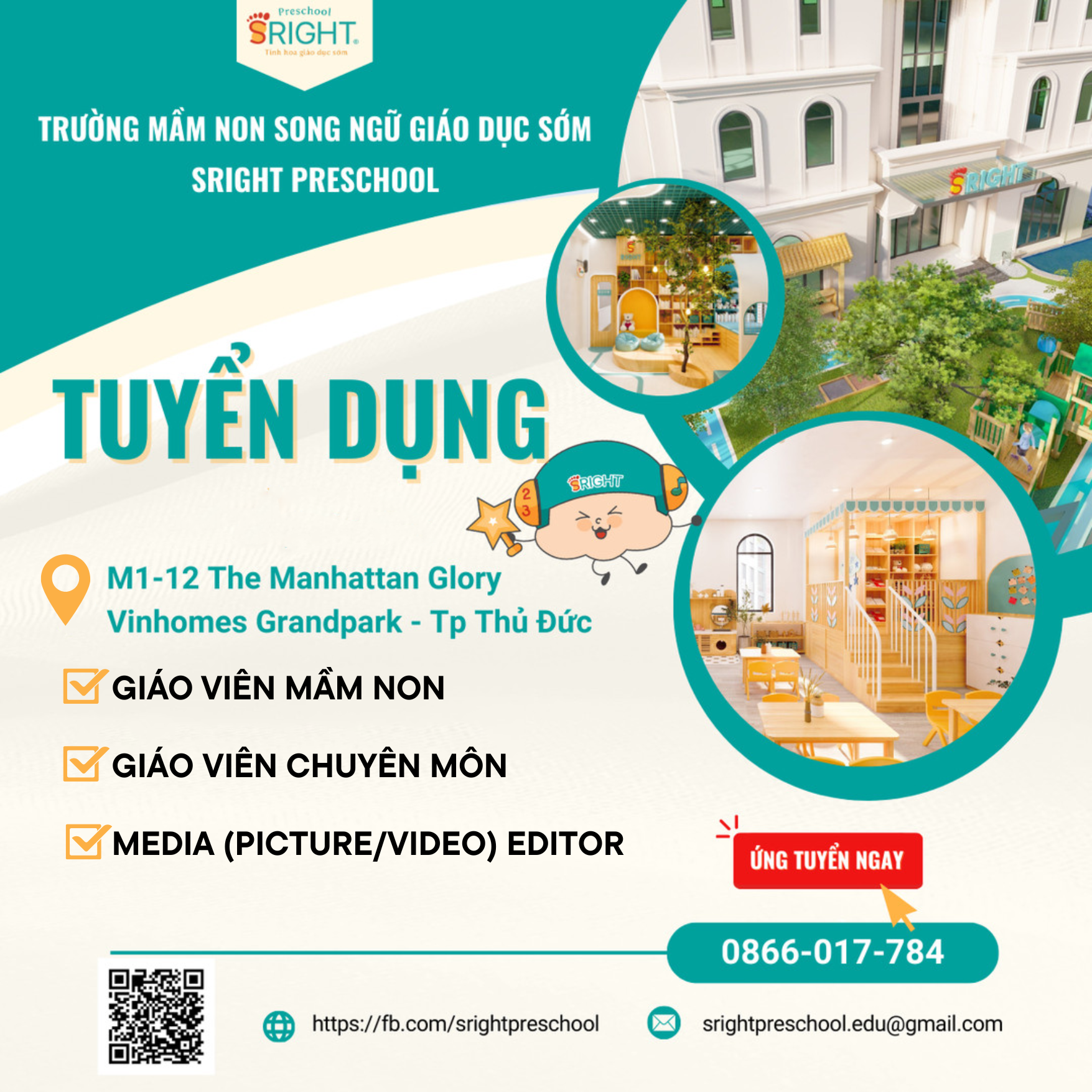 Trường Mầm Non Song Ngữ Giáo Dục Sớm SRight Preschool Facebook ad: Ứng tuyển ngay