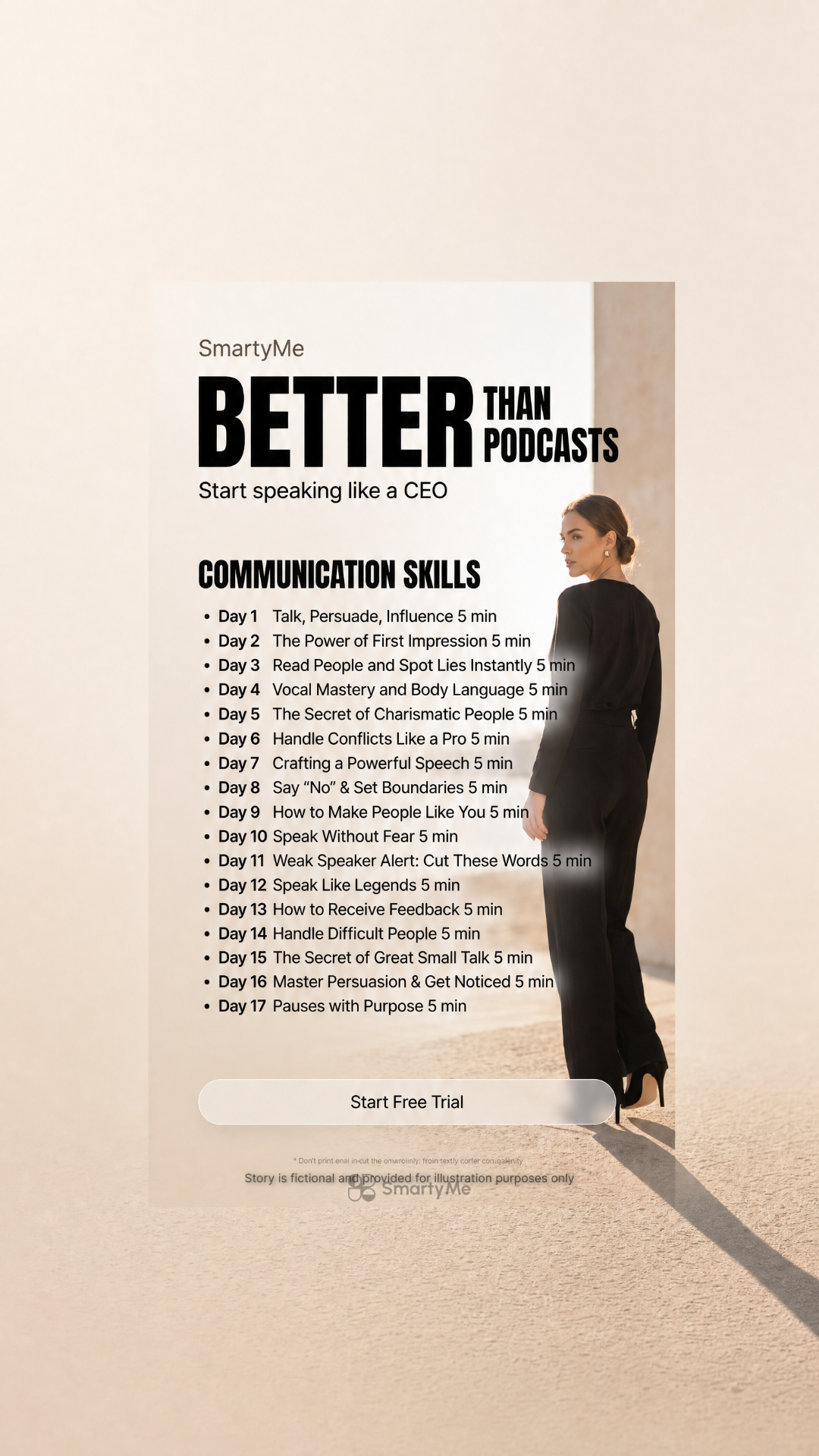 SmartyMe: High-Value Women Speak Facebook ad: Lead with words. Inspire with presence.