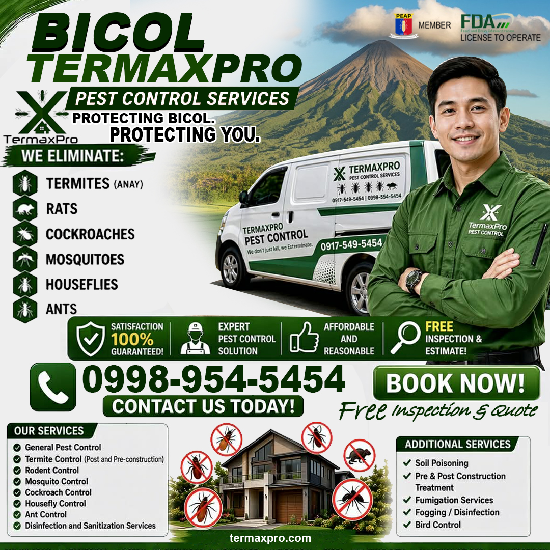 BICOL Pest Control Services - Daet, Naga City, Legazpi City Facebook ad: Bicol’s Most Trusted Shield Against Pest!