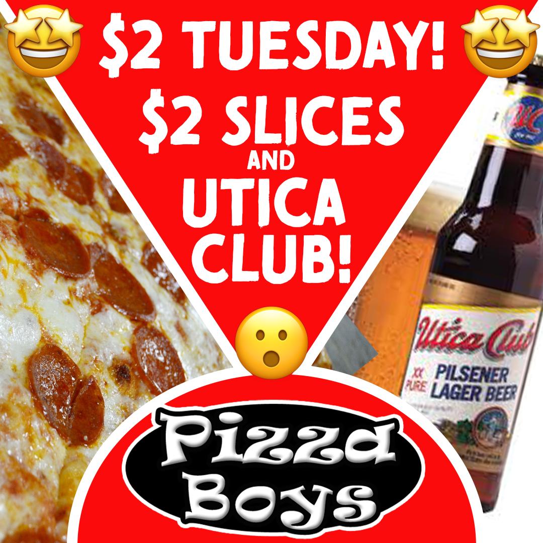 BIG FROG 104 Facebook ad: $2 Tuesdays at Pizza Boys and Pizza Boys Tap Room!