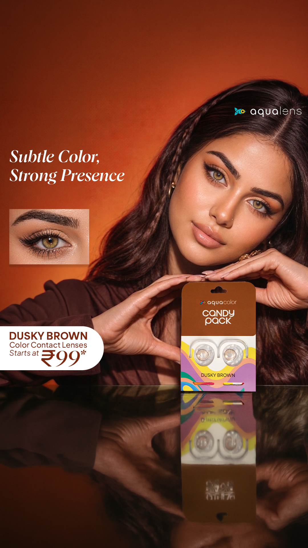 Lenskart Facebook ad: Dusky Brown: Level Up Your Glam Game!