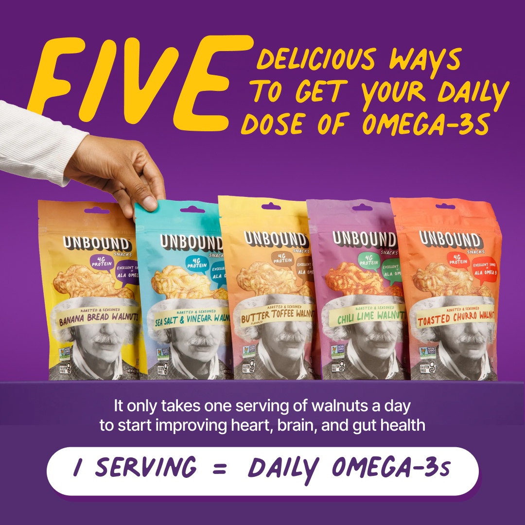 Unbound Snacks Facebook ad: 5 Delicious Ways to Get Your Omega-3s