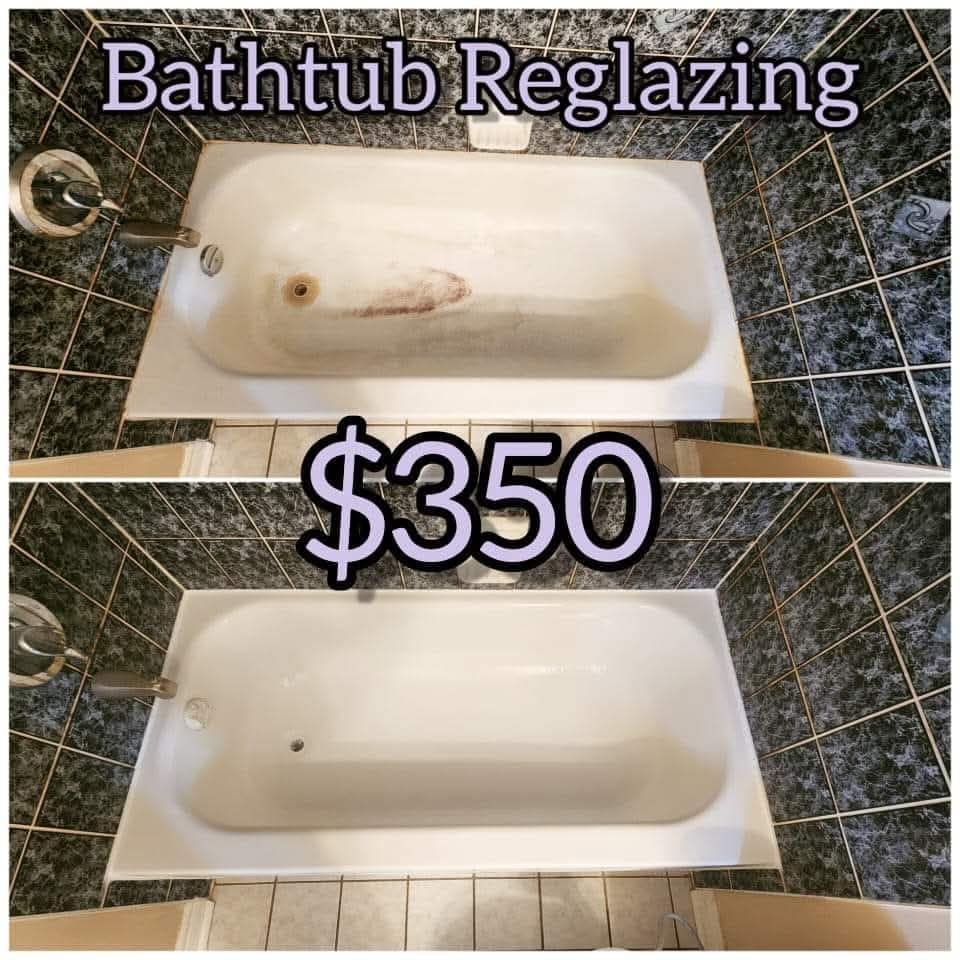 Reglazing to New Tub and Tiles - Toronto Facebook ad: We reglaze old bathtubs, showers, sinks, countertops…
