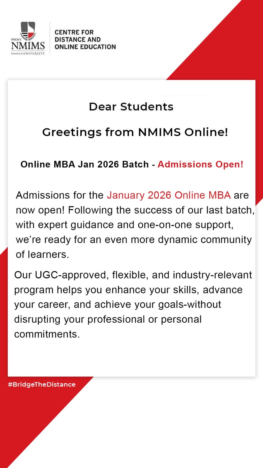 NMIMS Online Admissions Facebook ad