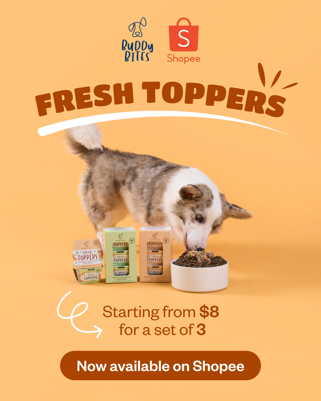 Buddy Bites - SG Facebook ad: Fresh Toppers Now on Shopee!